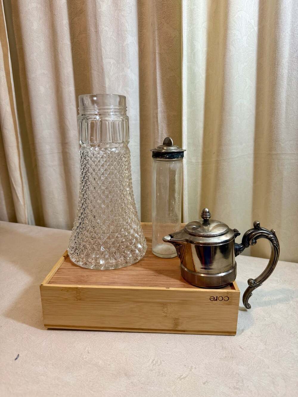 Vintage DIAMOND GLASS SILVERPLATE PITCHER CLARET WINE Ornate 14" - Picture 3 of 5